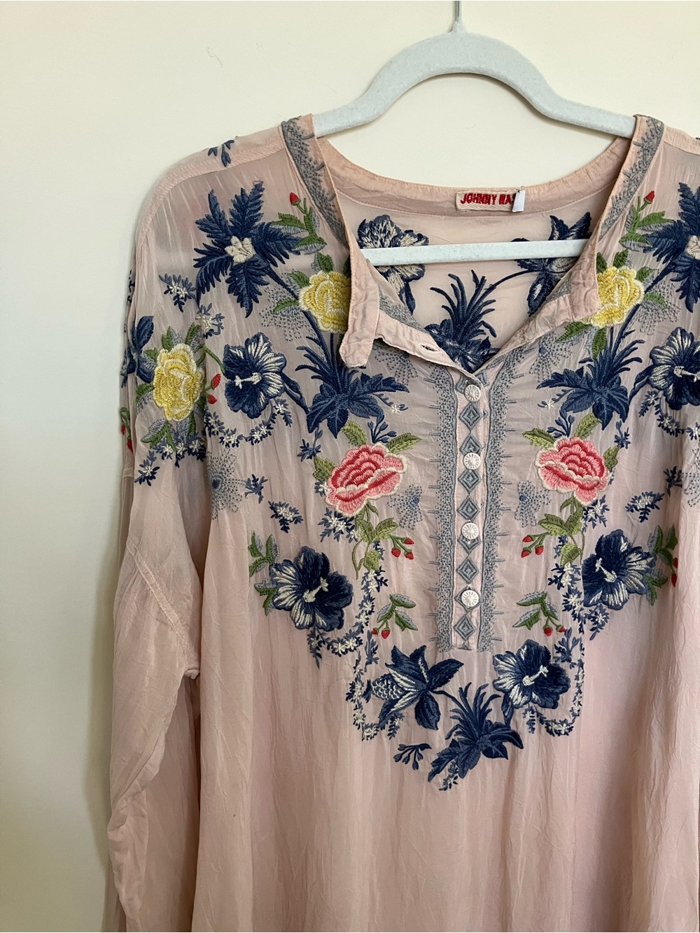 Johnny Was Blush Embroidered Floral Tunic - Picture 2 of 9